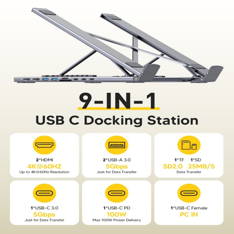 9-in-1 USB-C Hub Dual Screen Laptop Stand